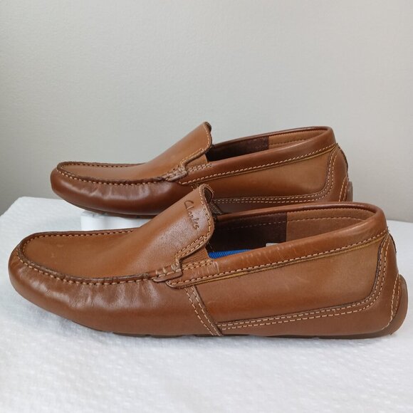 CLARKS MARKMAN SEAM DRIVING MOCASSINS MENS, SIZE 8.5, TAN - Picture 8 of 10